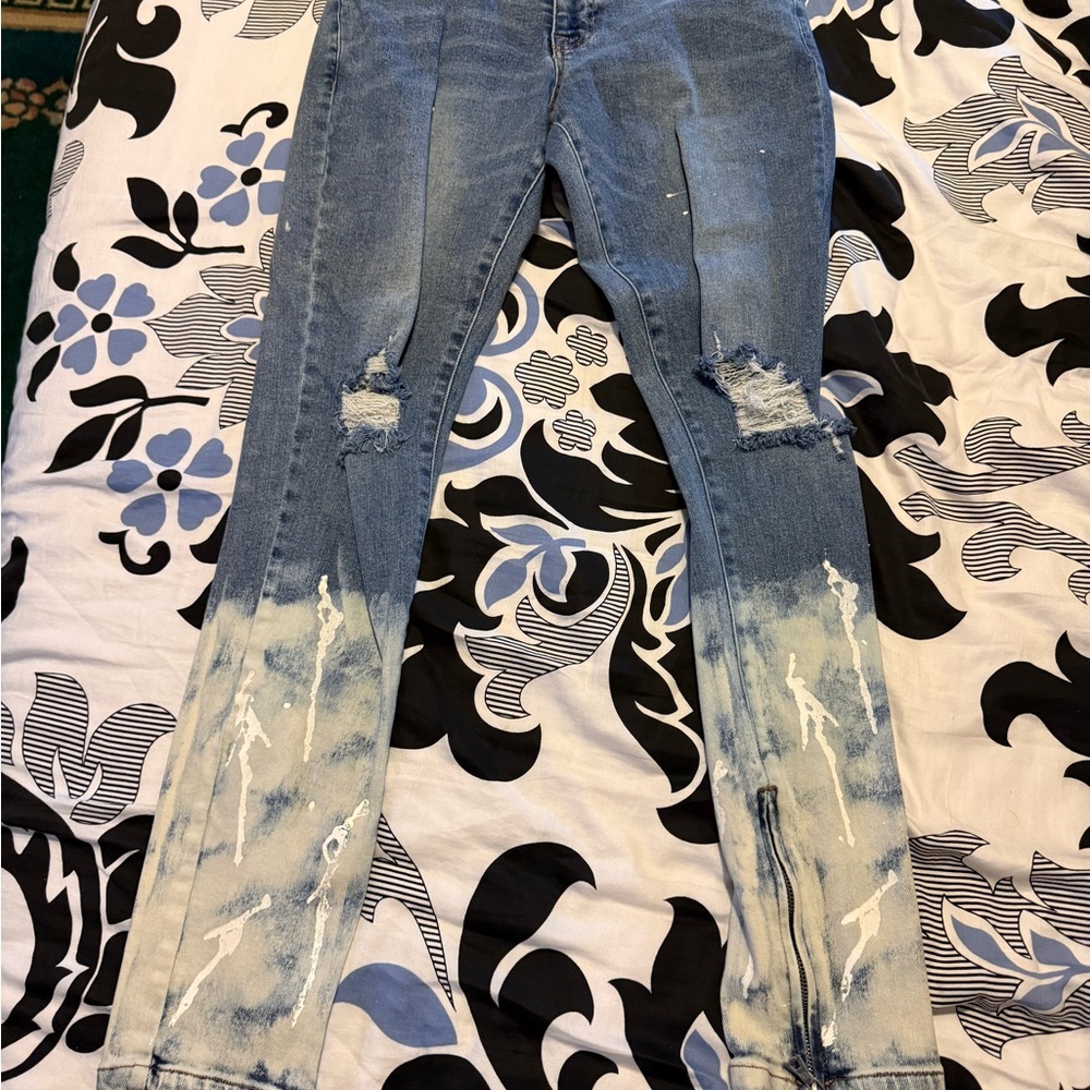 Fashion Nova Blue Distressed Slim Jeans